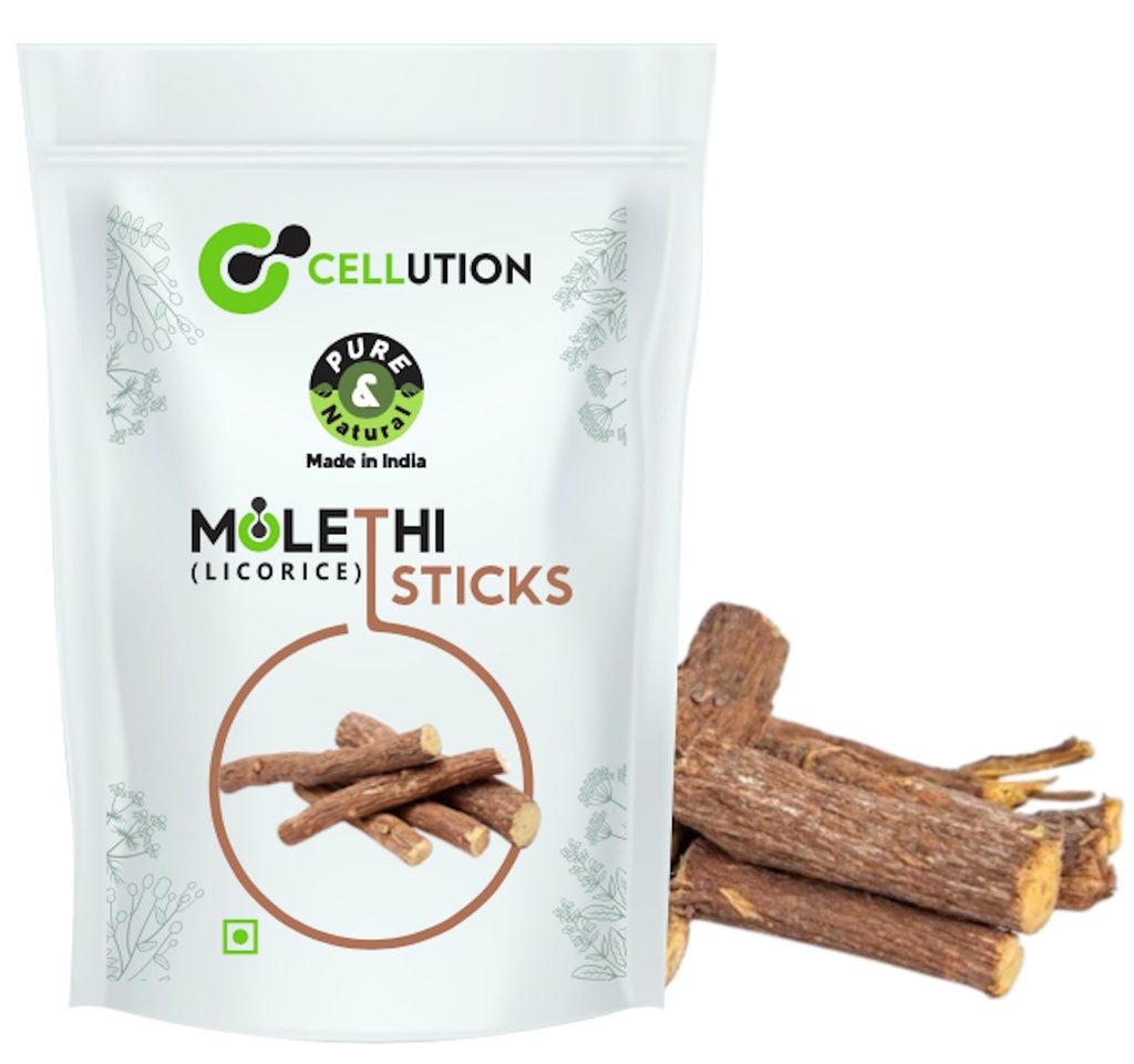 CELLUTION 100% Natural Mulethi Stick For Eating - 100gm - Licorice root/Glycyrrhiza glabra Sticks/Yastimadhu (100 Grams)