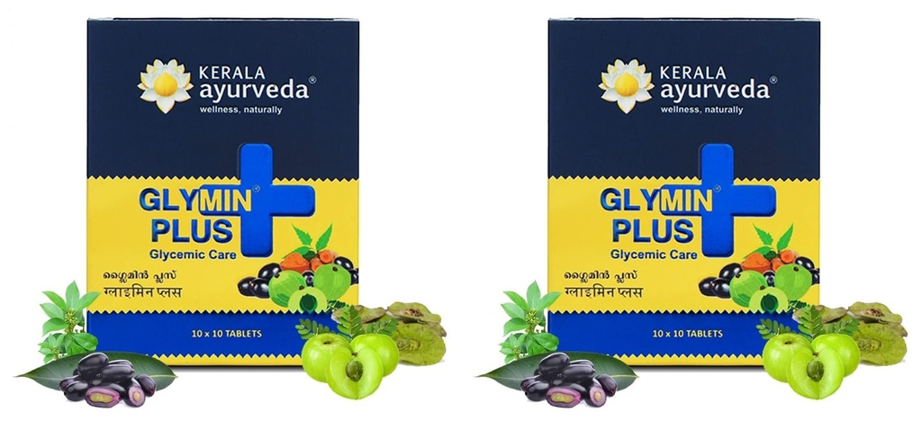 Kerala Ayurveda Glymin Plus 100 Tablets| For Managing Blood Sugar Levels | Healthy Glucose Metabolism | With Amla, Turmeric, Giloy, and Jamun x Pack of 2