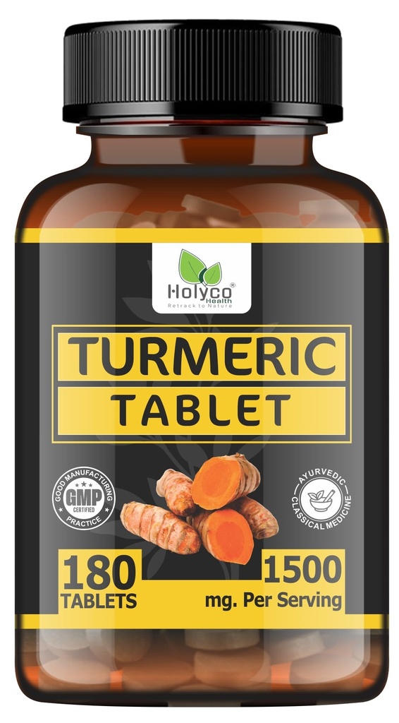 Turmeric Tablet - 180 tablets | Known as Curcuma longa, Yellow ginger, Haldi, Manjal, Kasthuri Manjal tablets | Natural, No Additives and Preservatives
