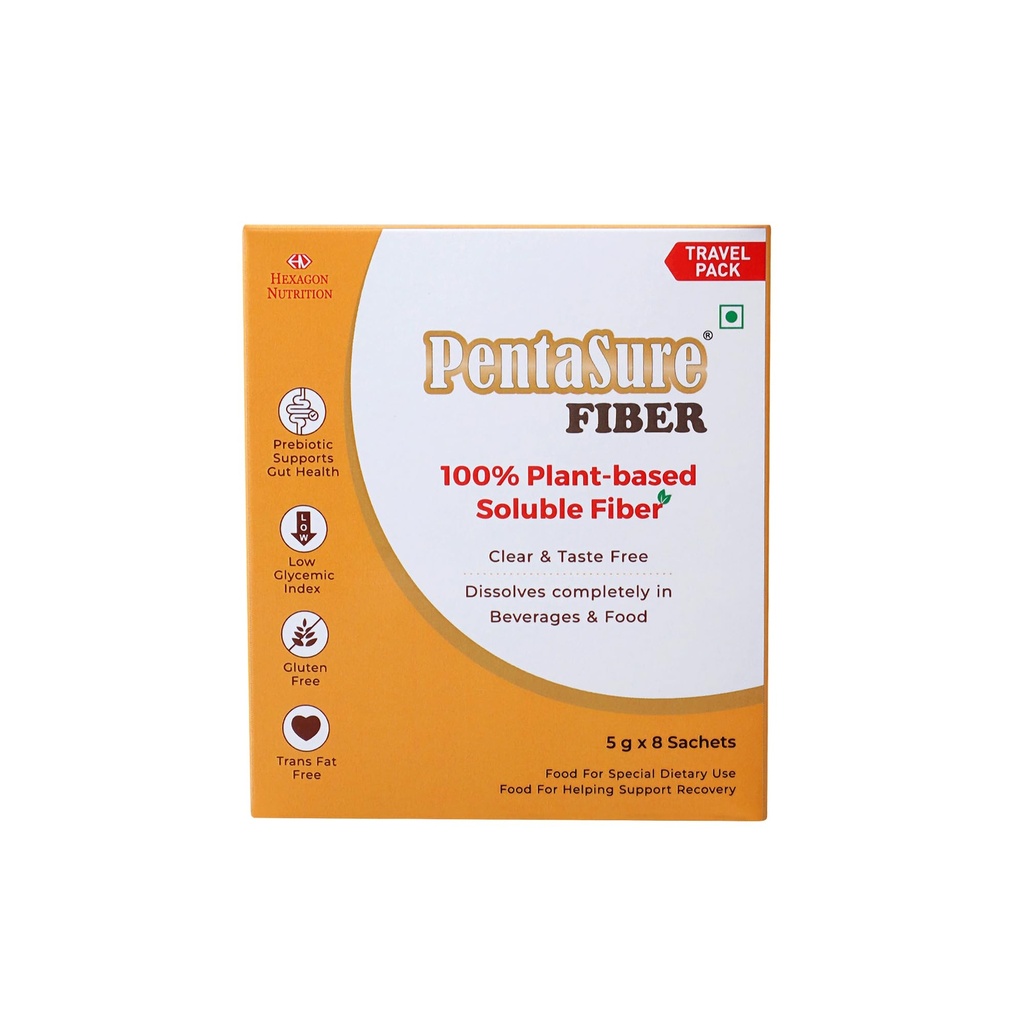PentaSure Fiber - Resistant Maltodextrin - 40g (5g*8 Sachet) | Tasteless, Odourless, Clear | 100% Soluble Prebiotic for Gut & Metabolic Health | 9g Fiber per 10g Powder
