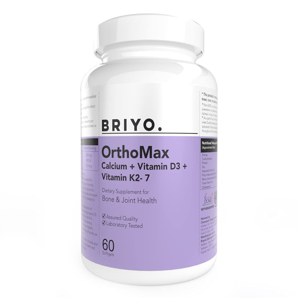 Orthomax - Vitamin D3 & K2-M7 + Calcium Dietary Supplement for Bone Health, Stronger Bones, Teeth, Muscles & Immunity Calcium Supplement Absorption