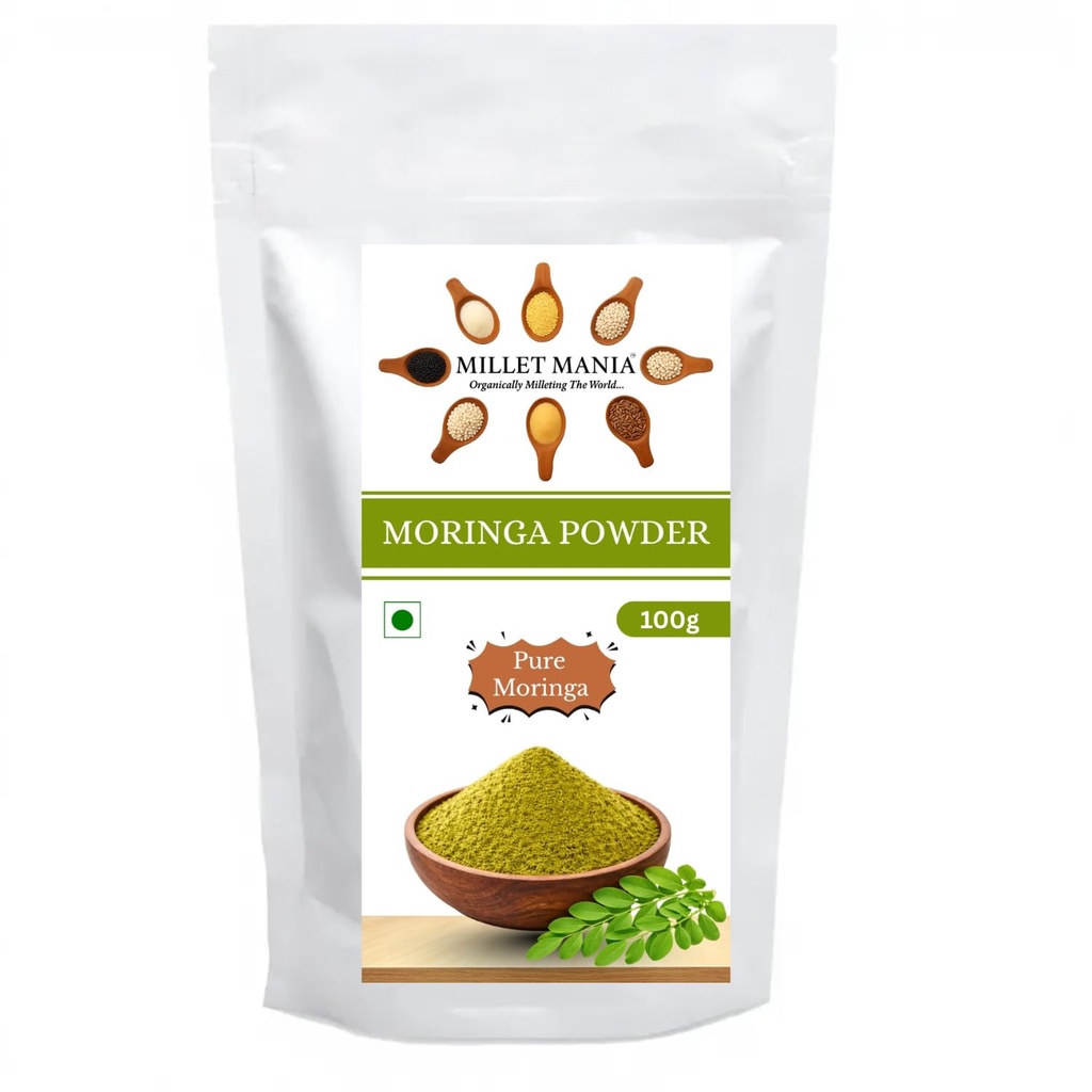 Millet Mania Pure Moringa Powder | Natural Moringa Leaf Powder | Drumstick Leaf Powder | No Added Preservatives | For Daily Use (Pack of 1)