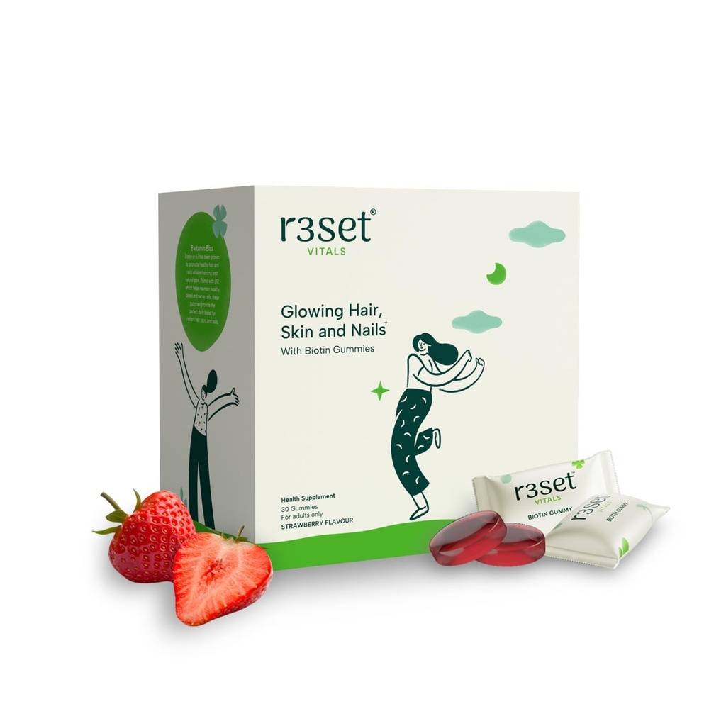 R3SET Biotin Gummies for Hair Growth, Glowing Skin & Nails Support -30 Days