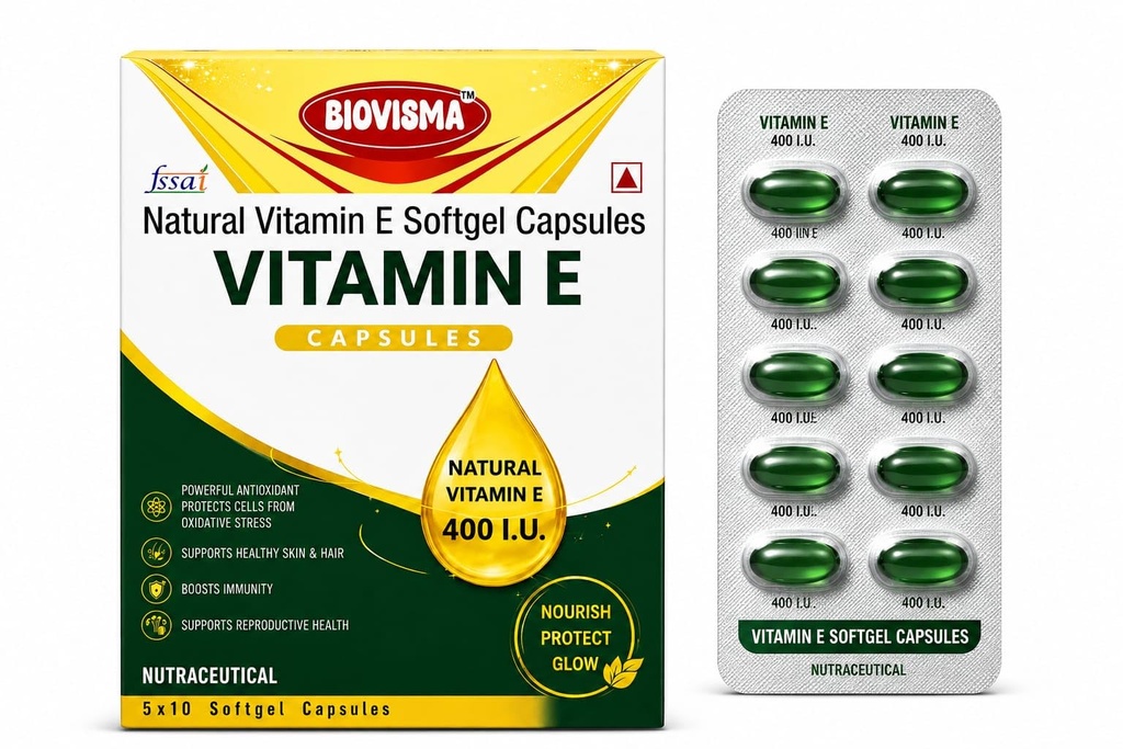 Natural Vitamin E 400 IU Softgel Capsules | Powerful Antioxidant Support | Supports Healthy Skin & Hair | Immune Health & Overall Wellness | 50 Capsules (5 Strips x 10 Capsules)
