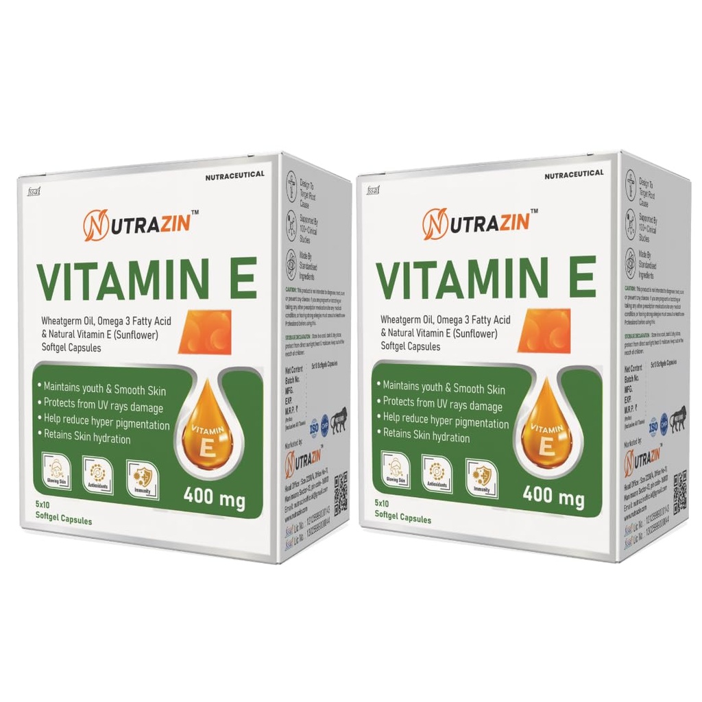 Vitamin E 400 mg Capsules with Wheatgerm Oil & Omega 3 | Vitamin E Capsules for Face and Hair (100 Capsules)