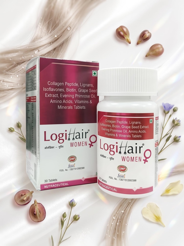 Logihair Women Tablets Pack of 30 Tablets Supports Hair Fall Control, Hair Strength & Nourishment Vitamins, Minerals & Biotin Supplement