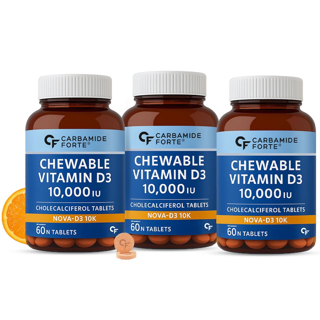 Carbamide Forte Vitamin d3 10000iu | Chewable Vitamin D Tablets | D3 Supplement for Bone & Immunity | Vitamin D3 Supplement for Women & Men | Orange Flavour - 60 Tablets (Pack of 3)