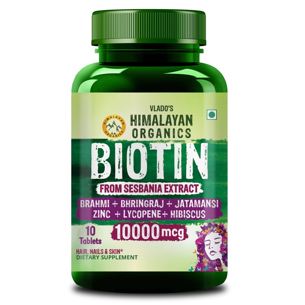 Vlado's Himalayan Organics Biotin 10000mcg for Hair Growth - Small Pack