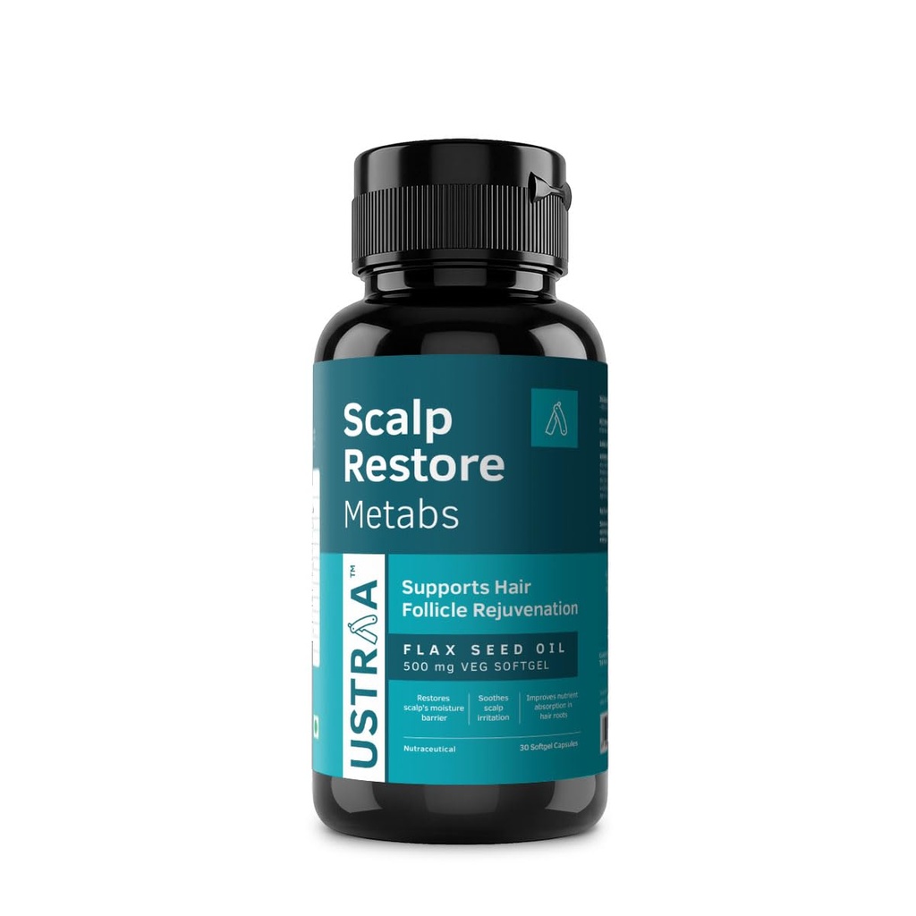 Ustraa Scalp Restore Metabs | Flax Seed Oil 500 mg | Omega-3s | 30 Softgels
