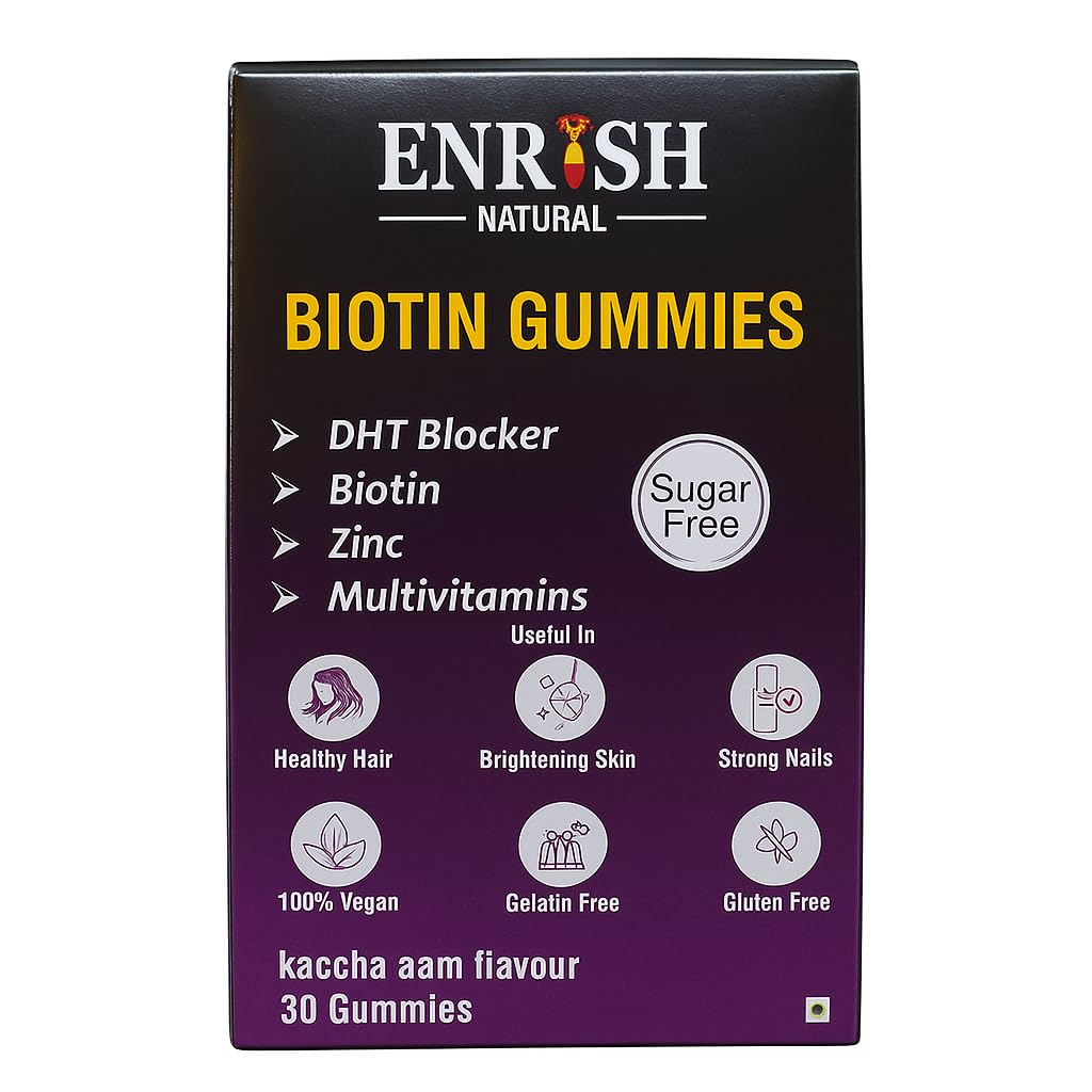 Biotin Gummies Kachha Aam Flavour | Delicious Mango Flavoured Nutrition | 30 Gummies Bottle Pack