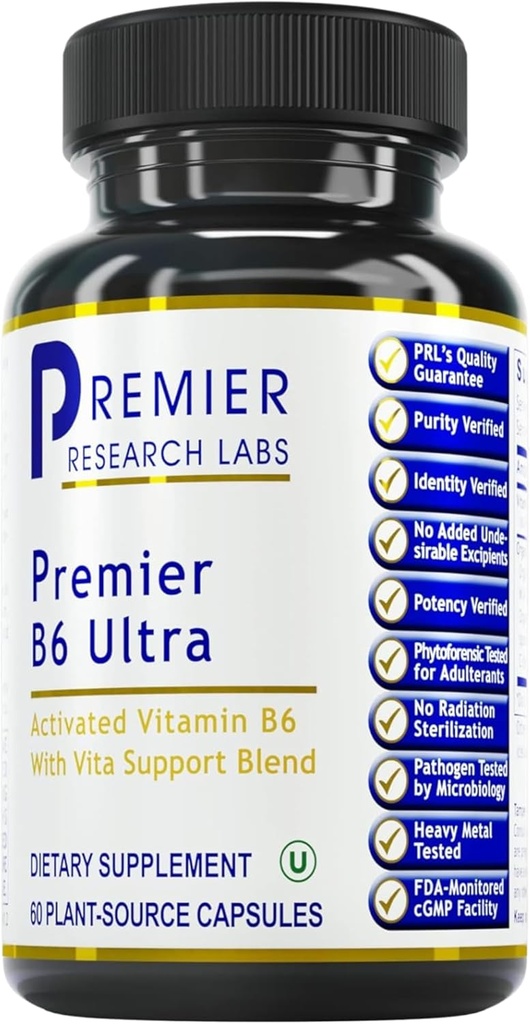 Premier Research Labs Premier B6 Ultra- P5P Vitamin B6, Pyridoxal 5 Phosphate B6 Vitamins Supplement, 50mg B6 Per Capsule, Active Form for Energy Metabolism, & Brain Function - 60 Vegetarian Capsules