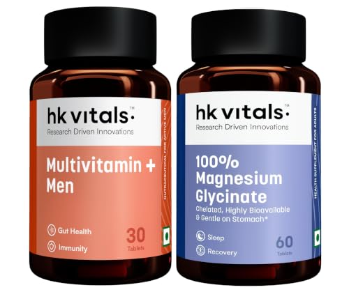 hk vitals 100% Magnesium Glycinate (1880mg), 60 Tablets + Multivitamin+ Men