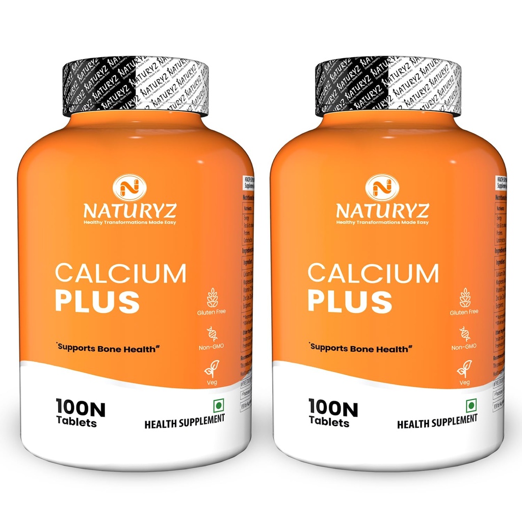 Naturyz Calcium Plus with Calcium Citrate | Vitamin D | zinc | Magnesium Ideal Supplement for Bone Health & Joint Support for Men & Women - 100 capsules (Pack of 2), 2 count