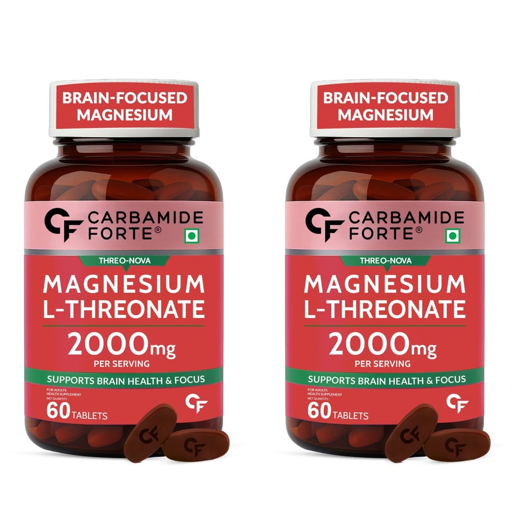 Carbamide Forte Magnesium L Threonate | Magnesium Supplement Supports Muscle Recovery & Better Sleep - 60 Tablets (Pack of 2)