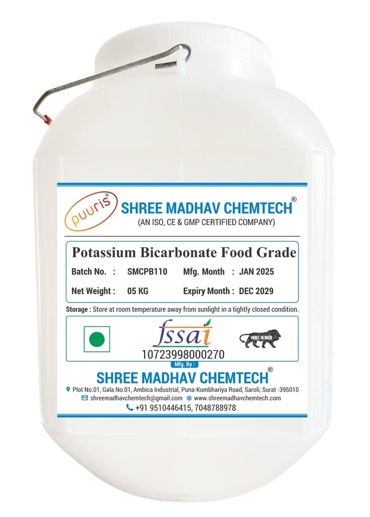 PUURIS Potassium Bicarbonate Food Grade 05 Kg for Food & Beverages and Packaged Drinking Water Minerals & Added Mineral Chemicals