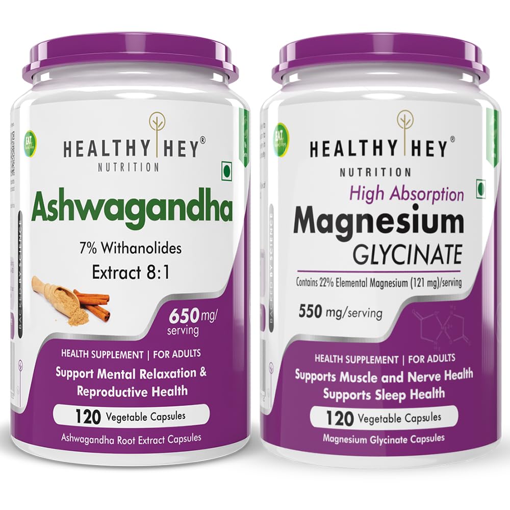 HealthyHey Nutrition Ashwagandha 120 capsules & Magnesium Glycinate 120