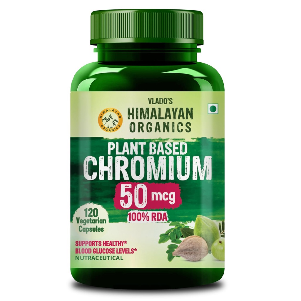 Vlado’s Himalayan Organics Plant Based Chromium 50mcg Supplement | Supports Healthy Blood Glucose Level | Powerful Antioxidant Support -120 Veg Capsules