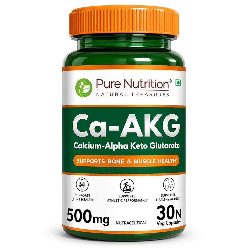 Pure Nutrition Ca-AKG 500mg | Calcium Alpha-Ketoglutarate Supplement | Ca-AKG Capsules for Cellular Energy, Healthy Aging, Joint Health & Muscle Recovery | 30 Veg Capsules