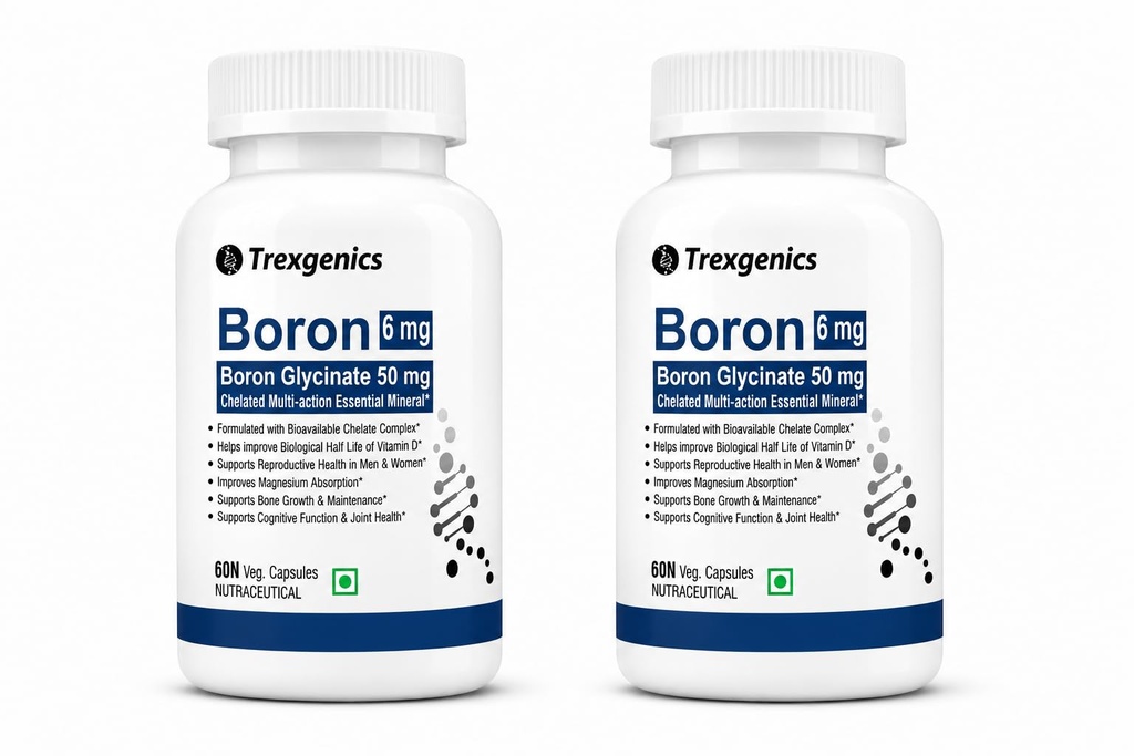 Trexgenics Boron 6 mg from Boron Glycinate 50 mg Multi-action Mineral, Bone, Cognitive Function, Reproductive & Joint Health (60X2=120 Veg Capsules)