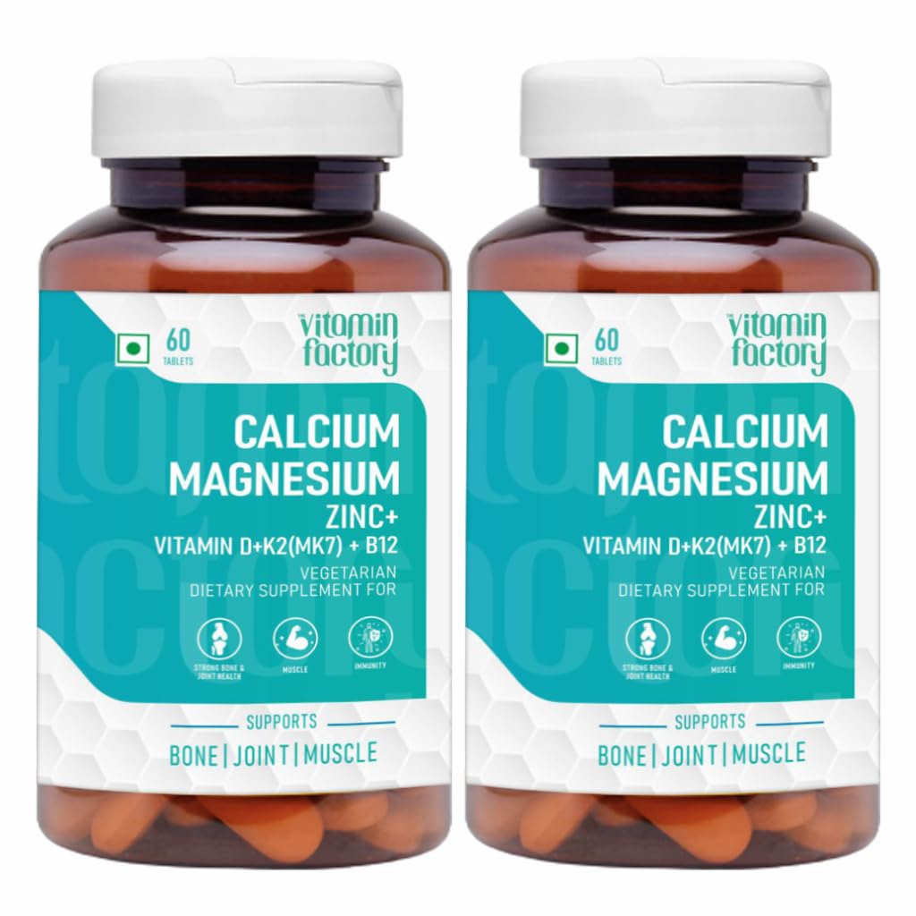 Calcium Magnesium Zinc Supplements Vitamin B12 & D3 for Men and Women, Ideal for Bone Health, Joint Support Supplement & Sports Recovery - 60 Vegetarian Tablets (Pack of 2)