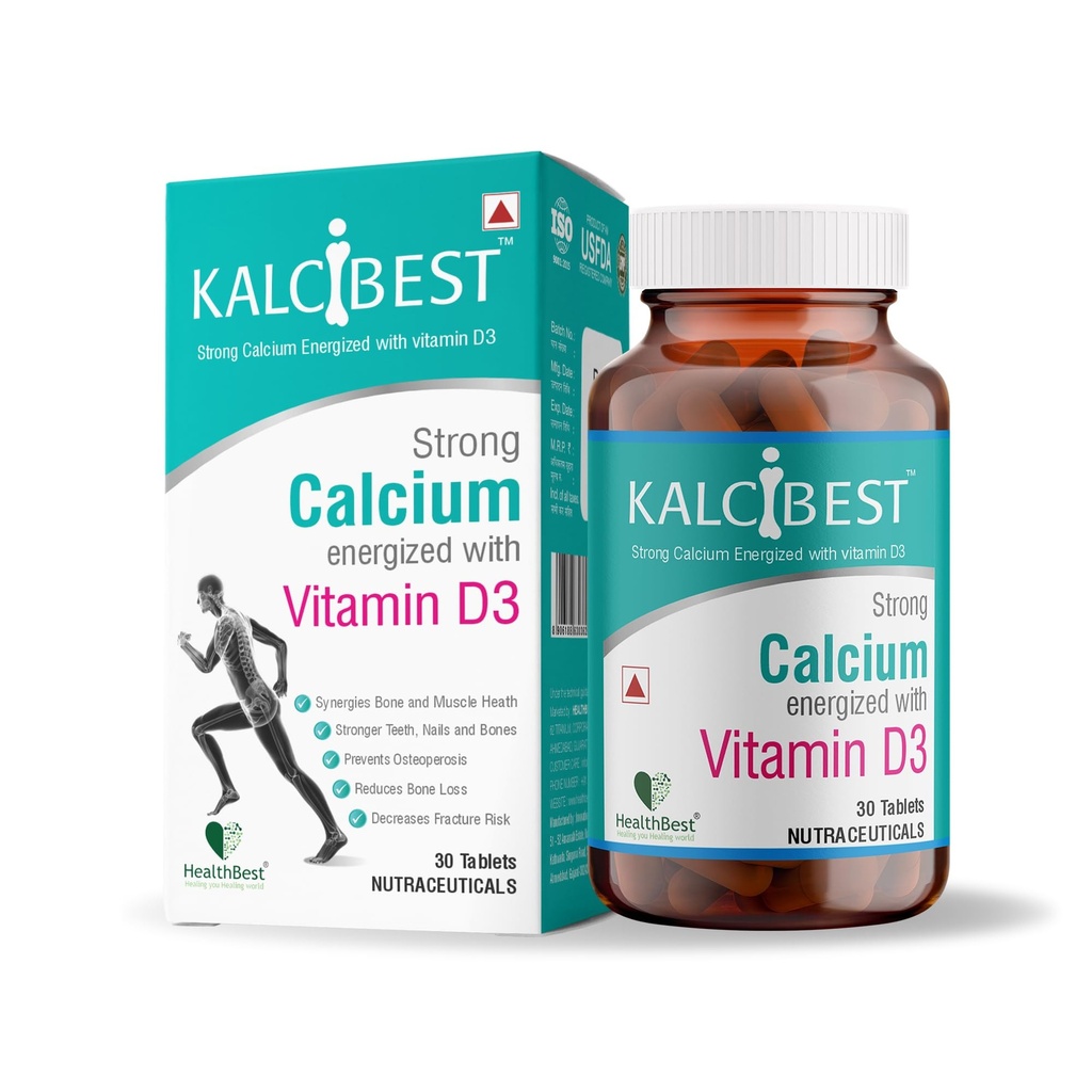 HealthBest KalciBest Calcium Tablets For Men & Women - 30 Supplement with Zinc, Magnesium, Vitamin D3 - Promotes Joint Muscle & Strengthen Bone Health