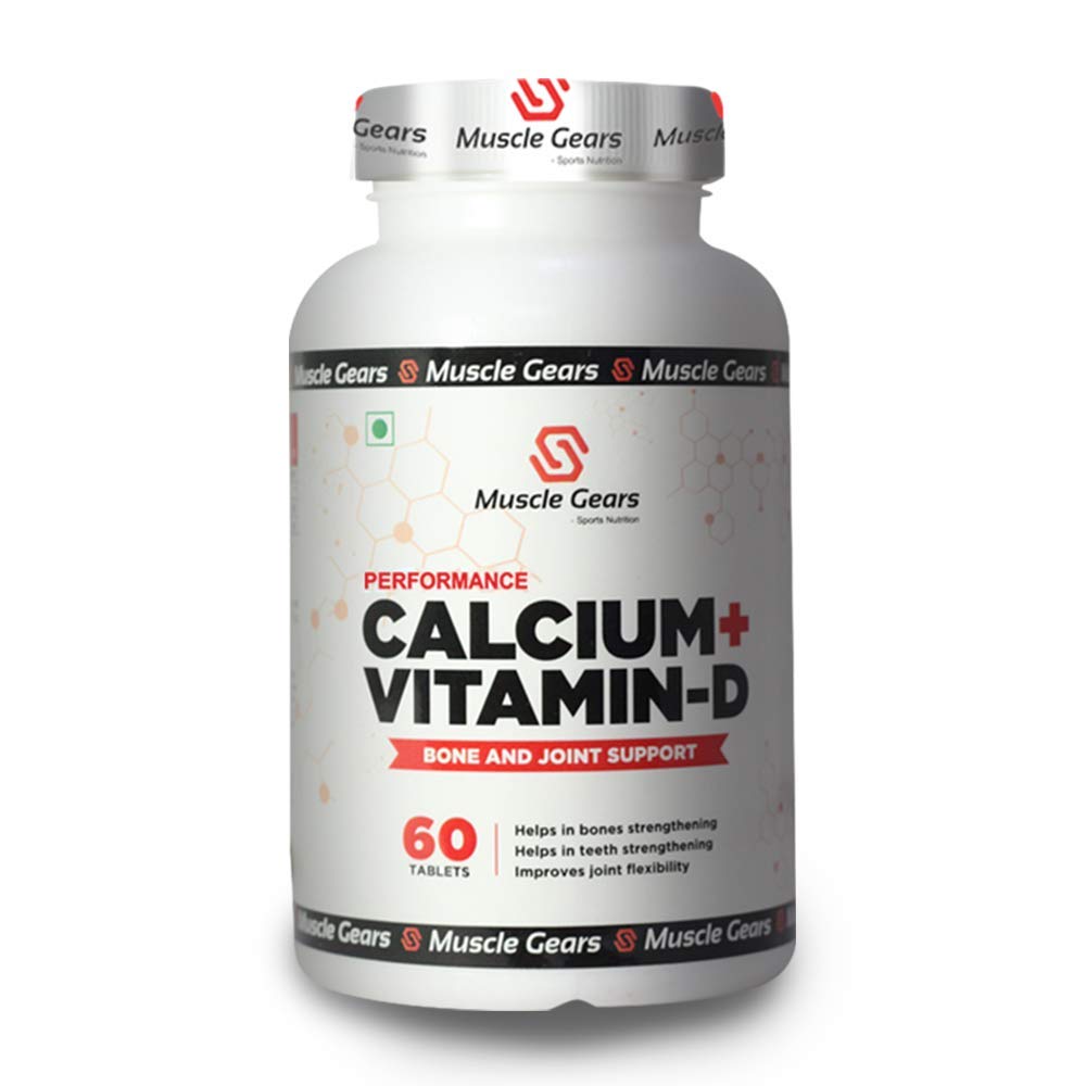 Muscle Gears Calcium + Vitamin D Tablets | 250mg Elemental Calcium & 400IU Vitamin D | Bone Health, Joint Support & Teeth Strength | For Men & Women | 60 Tablets