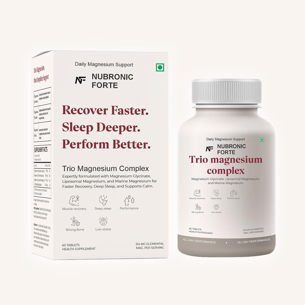 Trio Magnesium+ | Dietary supplement tablets for Muscle Cramps/Spasms, Sleep, Stress/Cortisol Management | 60 tablets | 1 month dosage | 314 mg elemental magnesium that works