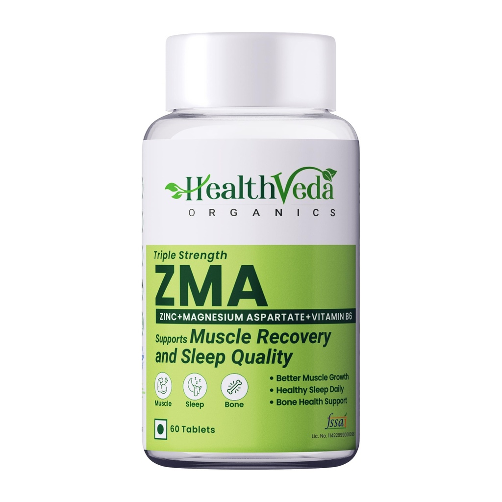 Health Veda Organics ZMA for Men | Zinc, Magnesium & Vitamin B6 | 60 Veg Tablets | Muscle Growth & Recovery Support