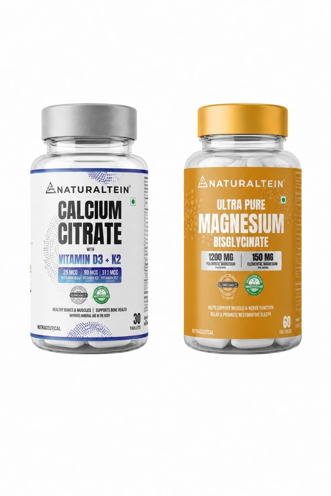 Naturaltein Bone & Muscle Support Duo | Calcium + Magnesium Wellness Combo