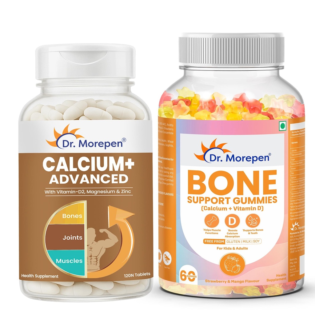 Dr. Morepen Bone & Joint Support Combo – Calcium Tablets + Bone Support Gummies