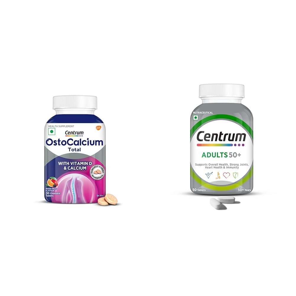 Centrum Ostocalcium Total Chewable Tablets For Women & Men | Vitamin D & Calcium Tablets To Suppor | Centrum Adults 50+ Multivitamin Tablet for Men & Women|With 23 Vital Nutrients including Zinc,Magn