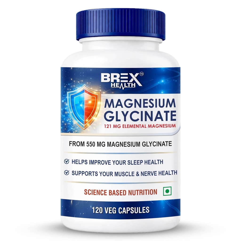Magnesium Glycinate 550mg Supplement | 121mg Elemental | Muscle Recovery & Nerve Function | Sleep & Mood balance | Chelated Form With Superior Absorption | 120 Veg Capsules