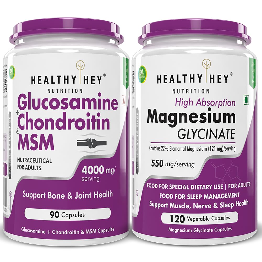 HealthyHey Nutrition Glucosamine Chondroitin and MSM 90 capsules & Magnesium glycinate 120 capsules