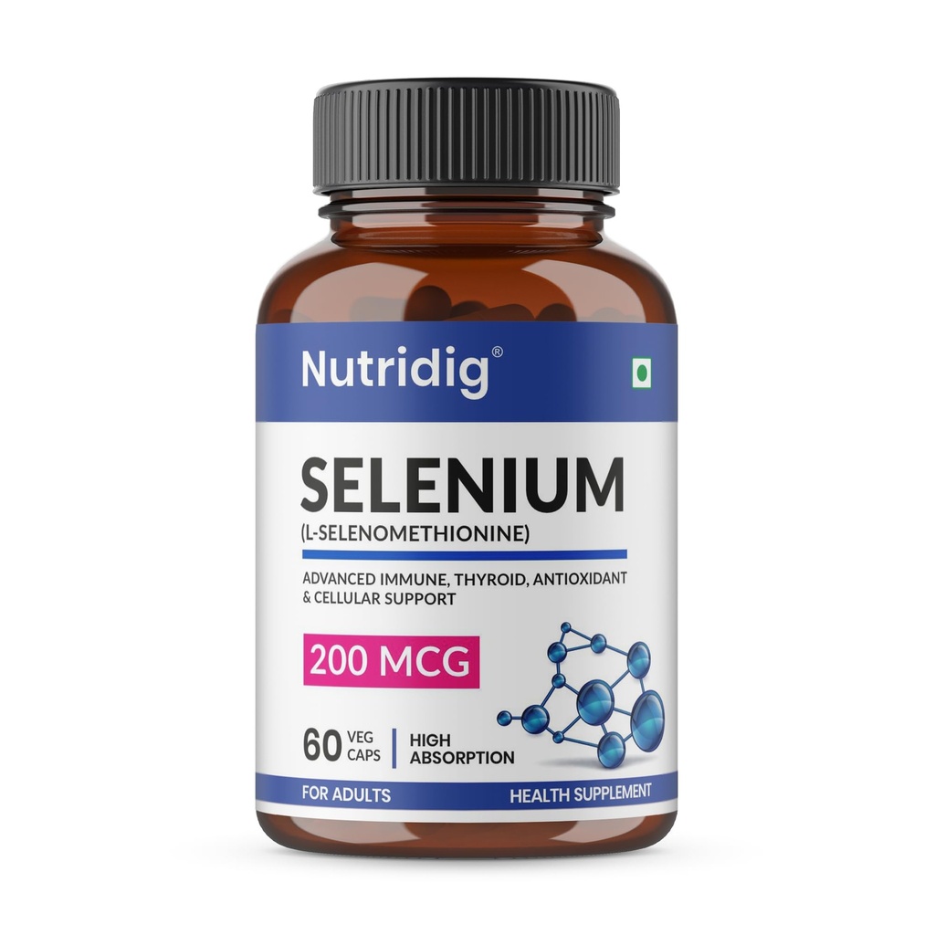 Selenium 200 mcg (L-Selenomethionine) Capsules | High Absorption Selenium Supplement for Antioxidant, Immune & Thyroid Support | 60 Veg Capsules