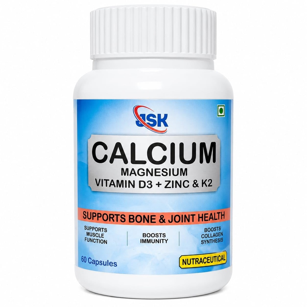 Calcium Citrate Magnesium Zinc Vitamin K2-7 Vitamin D3 Capsules | Multi Mineral Dietary Supplement | Daily Nutrition Formula | 60 Capsules