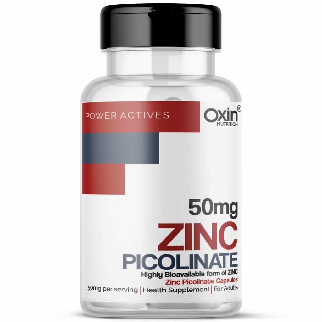 Oxin Nutrition Zinc Picolinate 50 mg High-Absorption Chelated Zinc Supplement - 30 Capsules