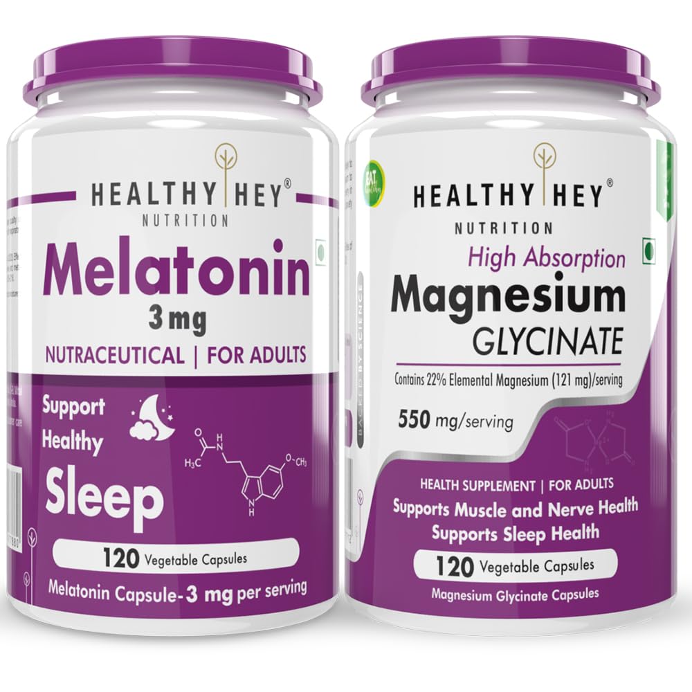 HealthyHey Nutrition Melatonin 3mg, 120 capsules & Magnesium Glycinate 120 capsules