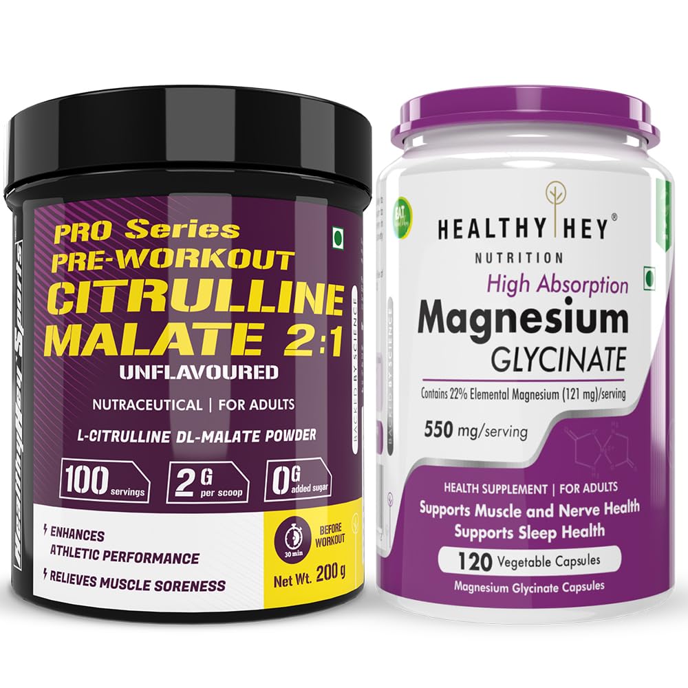 HealthyHey Nutrition Citrulline Malate 200g & Magnesium Glycinate 120 capsules
