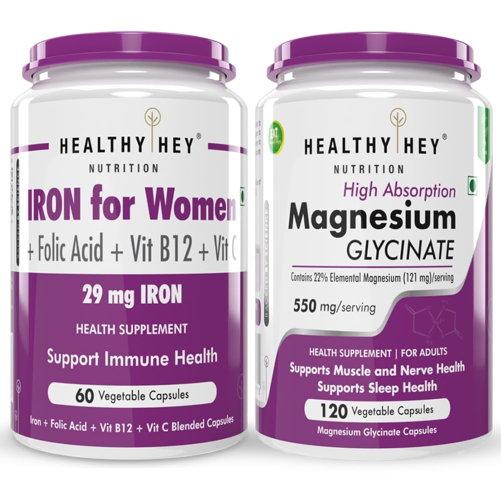 HealthyHey Nutrition Iron for women 60 capsules & Magnesium Glycinate 120 capsules