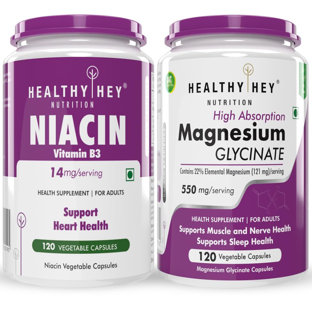 HealthyHey Nutrition Niacin 120 capsules & Magnesium Glycinate 120 capsules