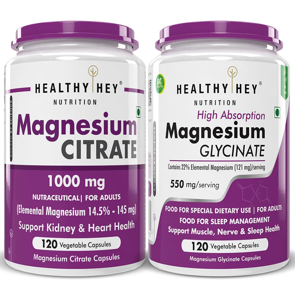 HealthyHey Nutrition Magnesium Citrate, 120 capsules & Magnesium Glycinate 120 capsules
