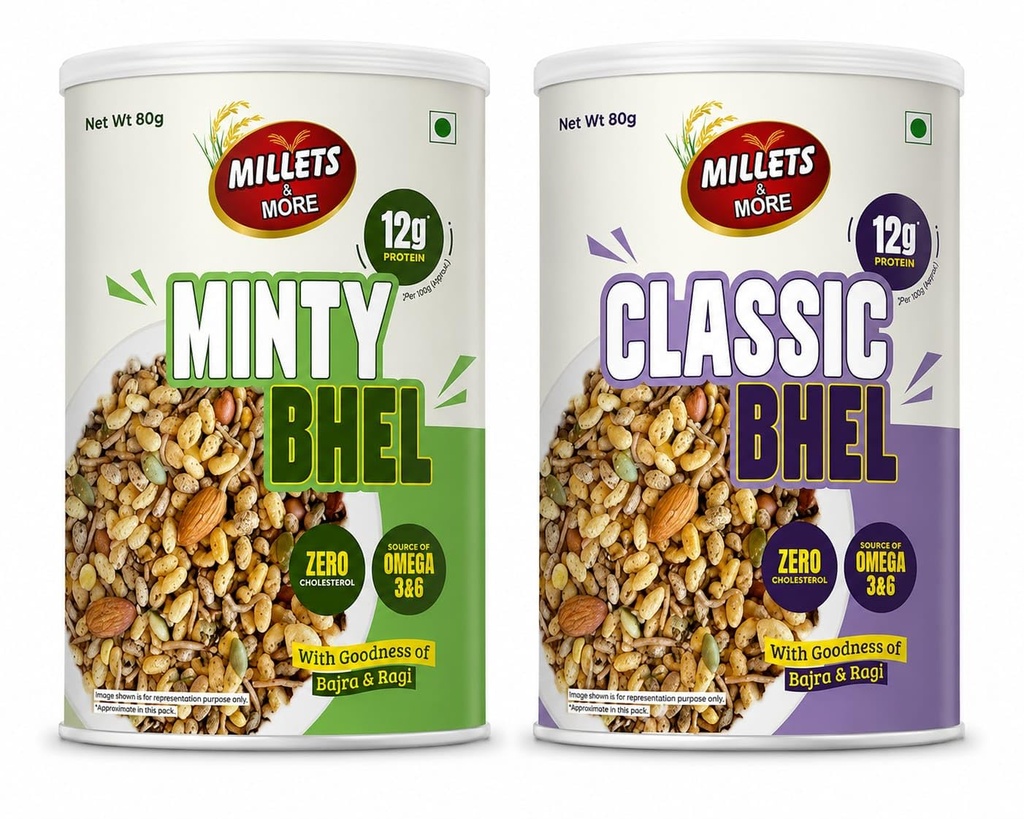 Millets & More Classic & Minty Bhel Combo, 80g Each, Pack of 4