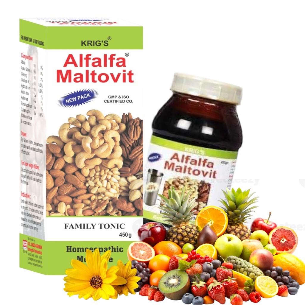 KRIG'S Alfalfa Maltovit 450gm FAMILY CARE GAIN (Pack of 1)
