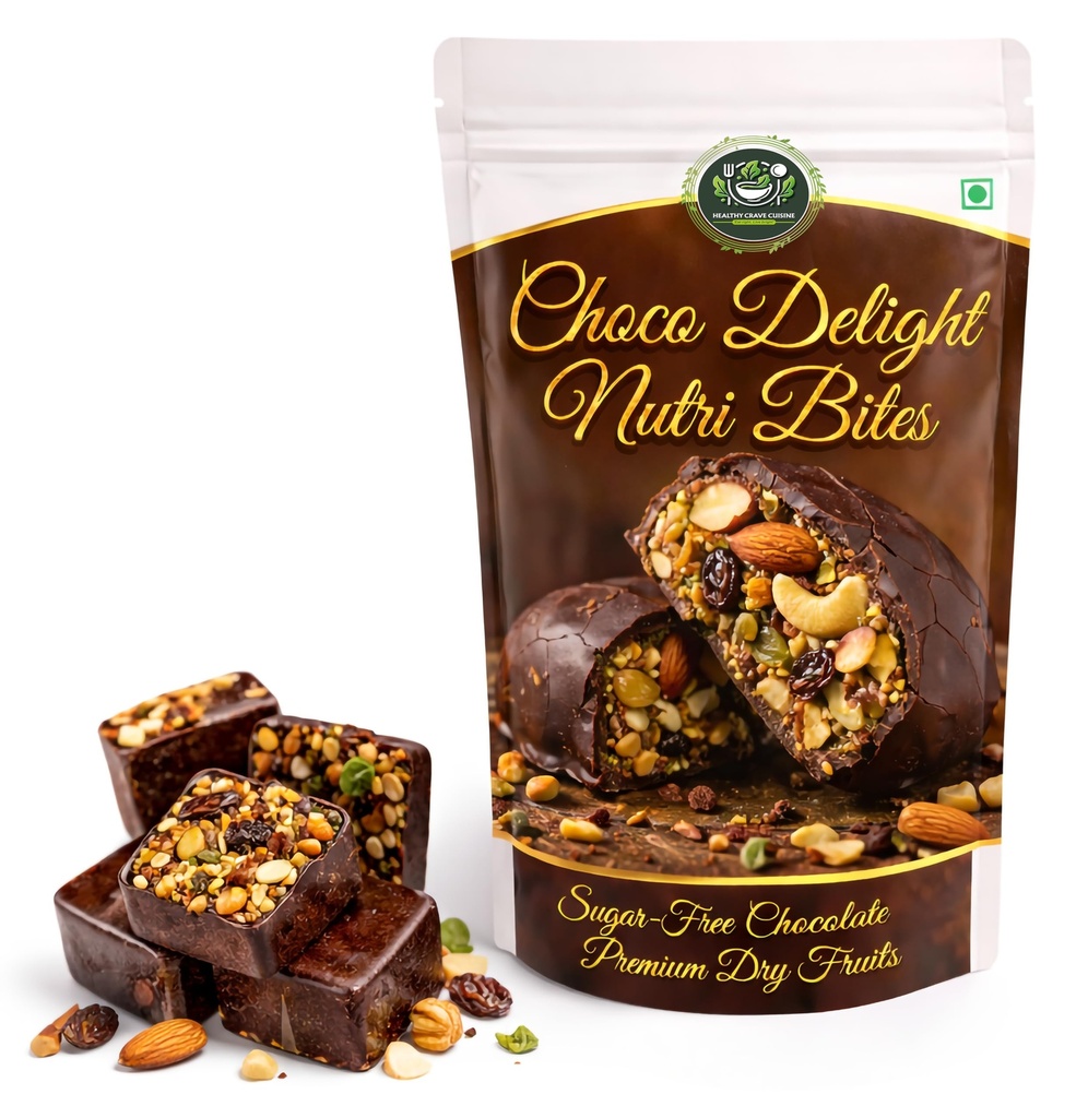 HealthyCrave Cuisine Choco Delight Nutri Bite | Sugar-Free Chocolate with Dry Fruits | High Fiber Energy Bites | Tiffin-Ready Snack | (100 g, Sugar Free -Dark Chocolate)