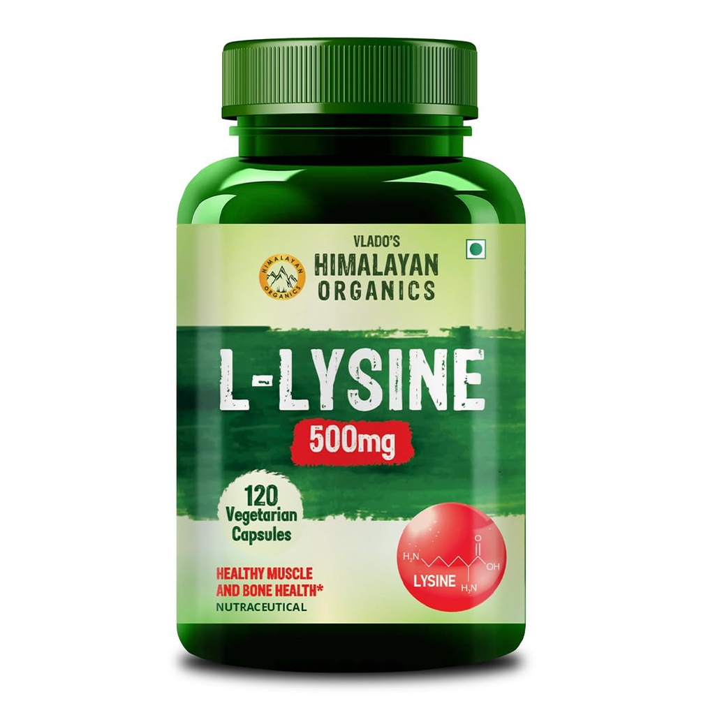 Vlado’s Himalayan Organics L-Lysine 500mg Essential Amino Acid Supplement For Men And Women | Supports Membrane Health | Support Immune System | Endurance Improvement & Weight Loss - 120 Veg Capsules