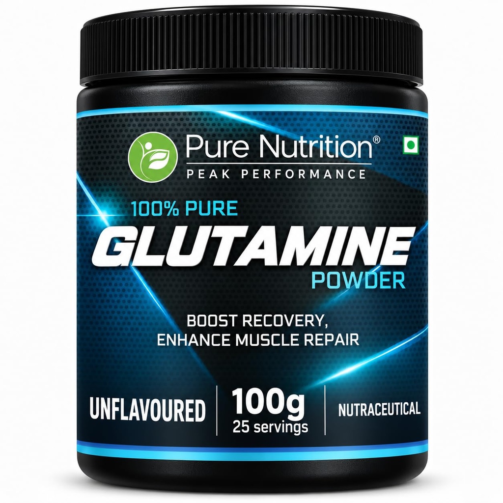 Pure nutrition Glutamine Powder 100g | Post Workout Supplement Amino Acid for Muscle Growth & Recovery | Unflavoured | 25mg serving