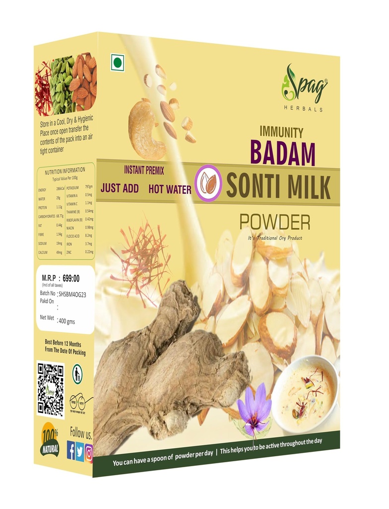 Instant badam SONTI mix milk drink kashmiri kesar Saffron powder 400gms (JUST ADD HOT WATER)