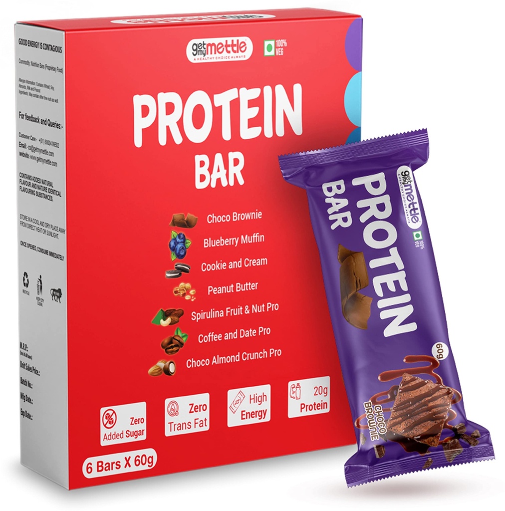 getmymettle Choco Brownie Protein Bars | Each 60g Bar | Protein Bars (360 g, Choco Brownie)