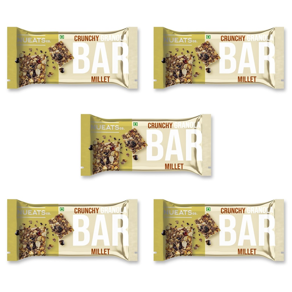 NUEATS co. Crunchy Granola Bar Millet Nutritious Millet Snack with Oats, Nuts & Seeds Healthy Energy Bar for Work, Gym, Travel & Everyday Active Lifestyle Fuel Pack of 5