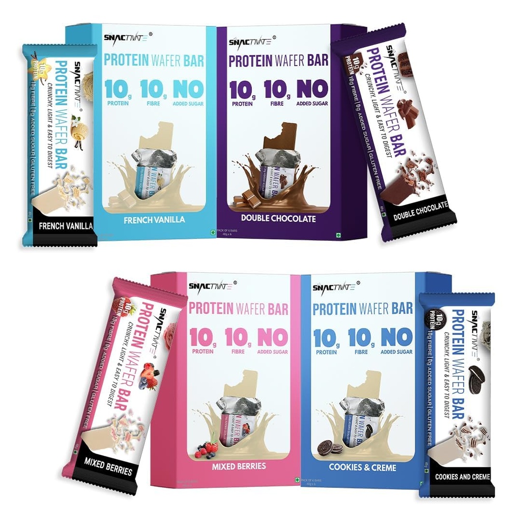 Snactivate India’s 1st Protein Wafer Bar - Combo Pack (Pack of 24, 40g Each) | Real Whey | 10g Protein & 10g Fibre | Zero Added Sugar | No Maida | Crunchy & Healthy Snack